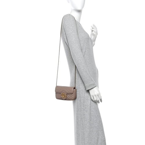 Calfskin Matelasse Super Mini GG Marmont Shoulder Bag Porcelain Rose