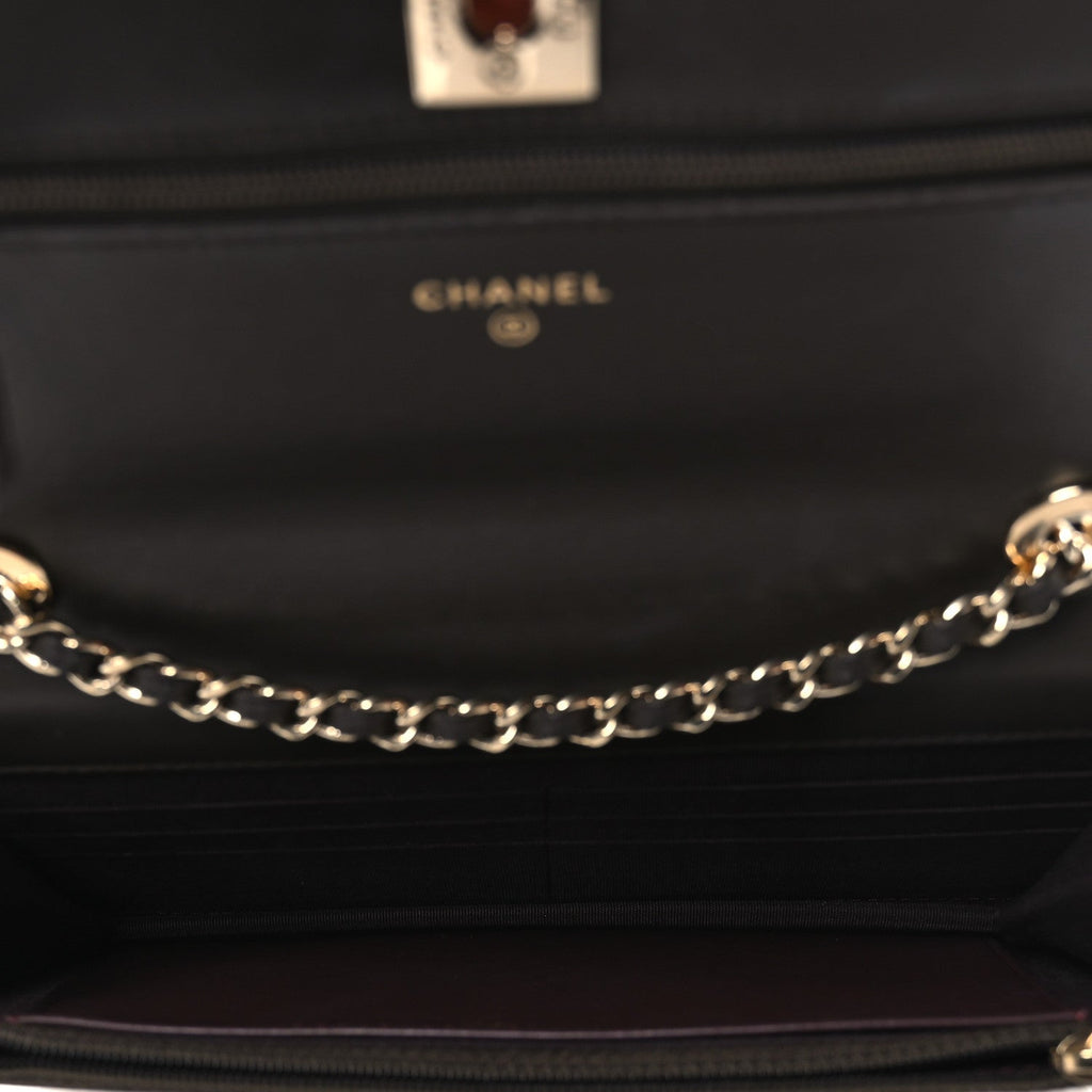 Lambskin Quilted Trendy CC Wallet On Chain WOC Dark Brown