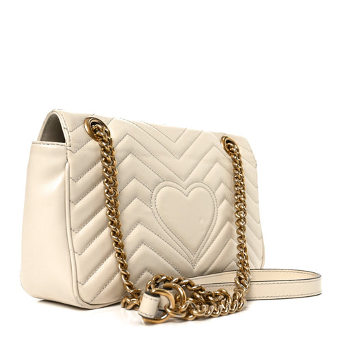 Calfskin Matelasse Small GG Marmont Shoulder Bag White