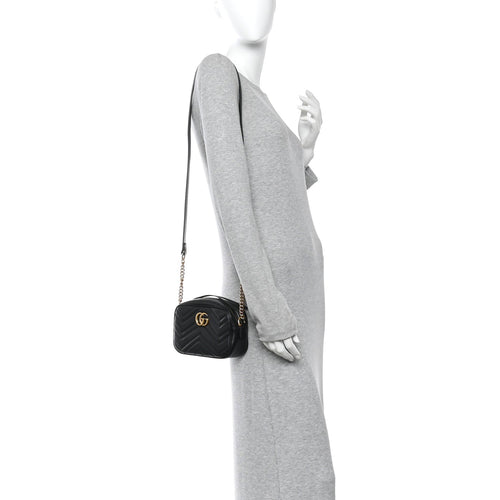 Calfskin Matelasse Mini GG Marmont Chain Shoulder Bag Black