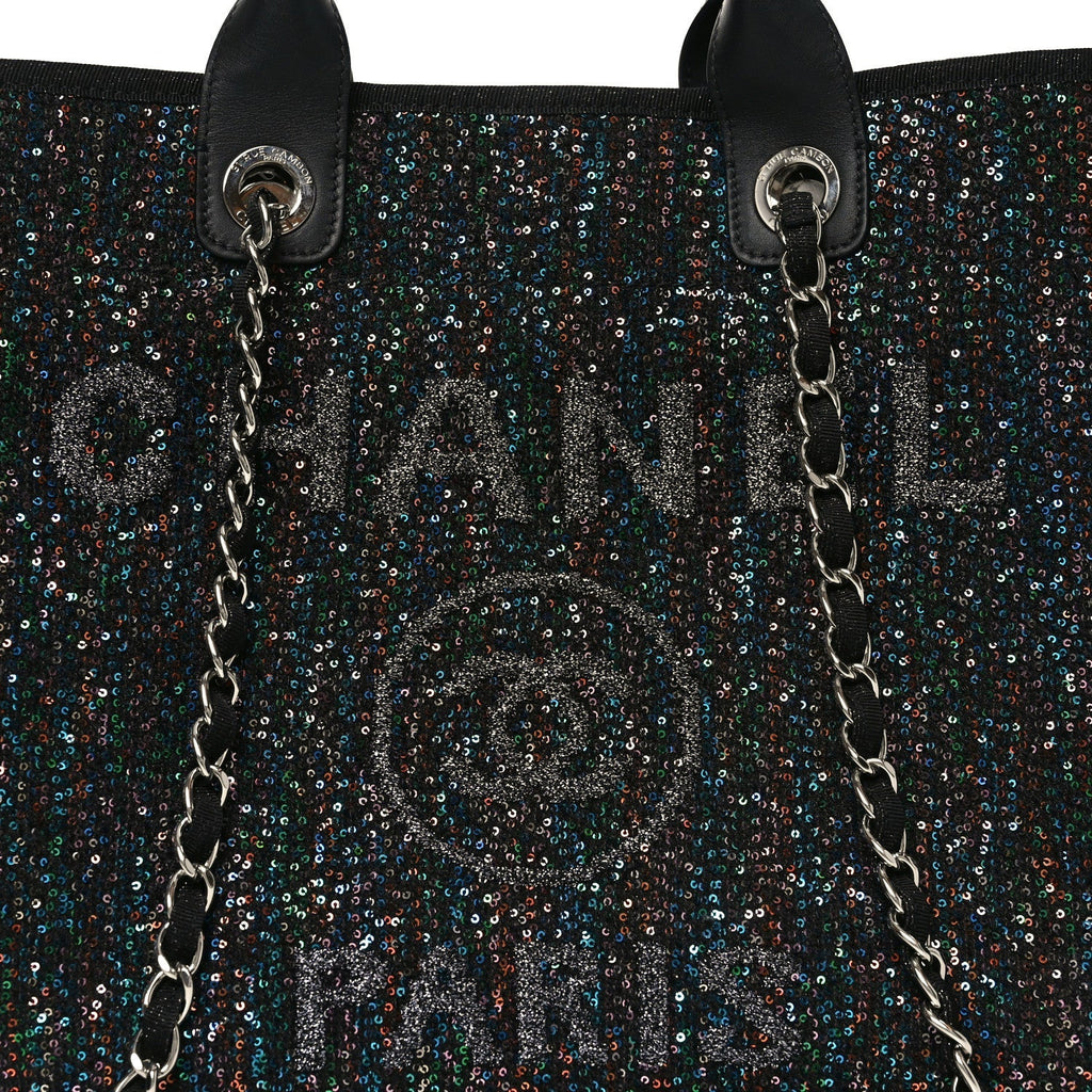 Calfskin Sequin Medium Deauville Tote Black