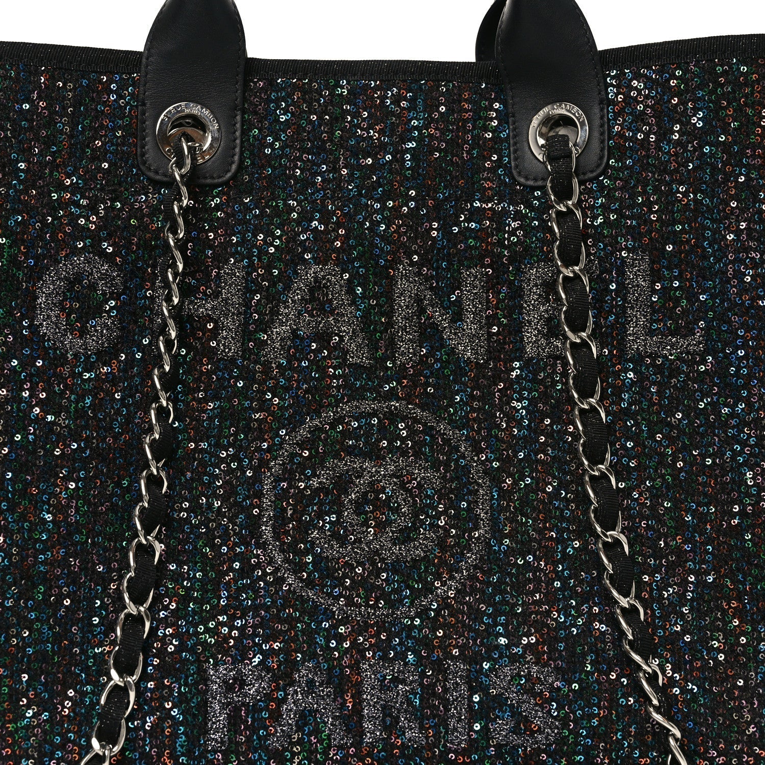 Calfskin Sequin Medium Deauville Tote Black