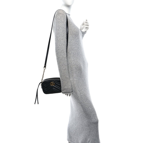 Calfskin Matelasse Mini GG Marmont Chain Shoulder Bag Black