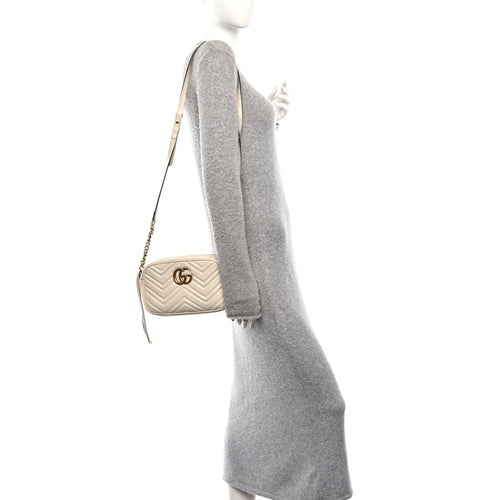 Calfskin Matelasse Small GG Marmont Chain Shoulder Bag White