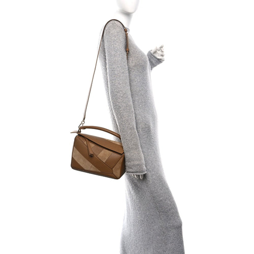 Calfskin Suede Small Puzzle Bag Oak