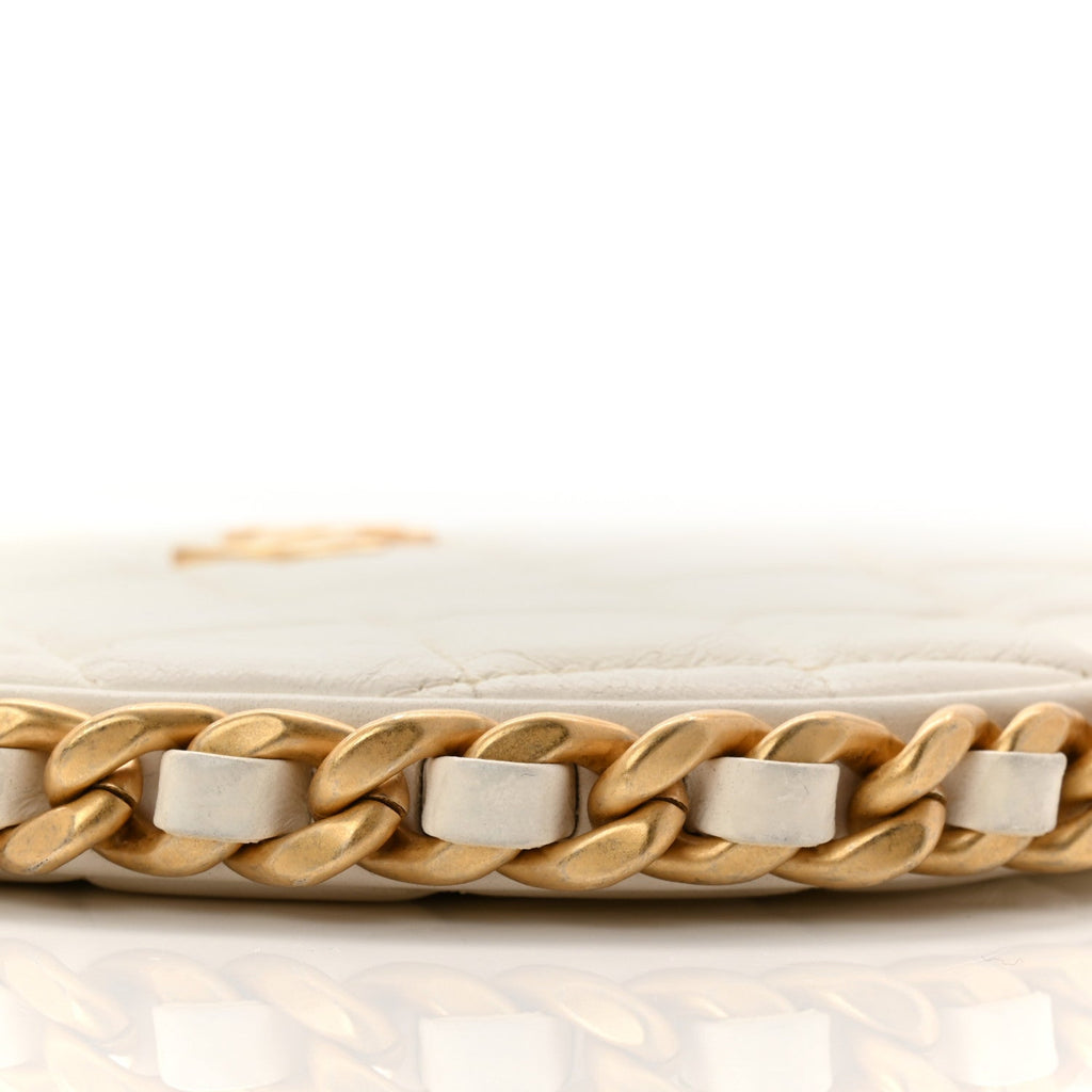 Shiny Crumpled Lambskin Quilted Trendy Chain Around Hobo White