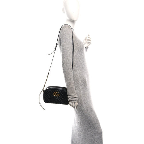 Calfskin Matelasse Small GG Marmont Chain Shoulder Bag Black