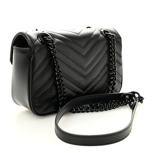 Calfskin Matelasse Monochrome Mini GG Marmont Shoulder Bag Black