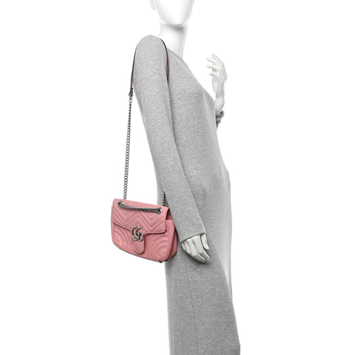 Calfskin Matelasse Small GG Marmont Shoulder Bag Wild Rose
