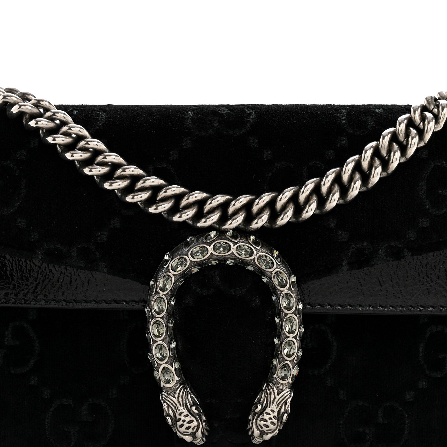 Velvet Skipper Crystal GG Monogram Small Dionysus Shoulder Bag Black Black Diamond