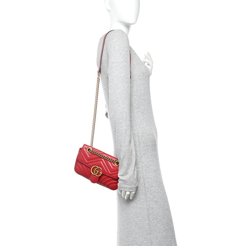 Calfskin Matelasse Mini GG Marmont Shoulder Bag Hibiscus Red