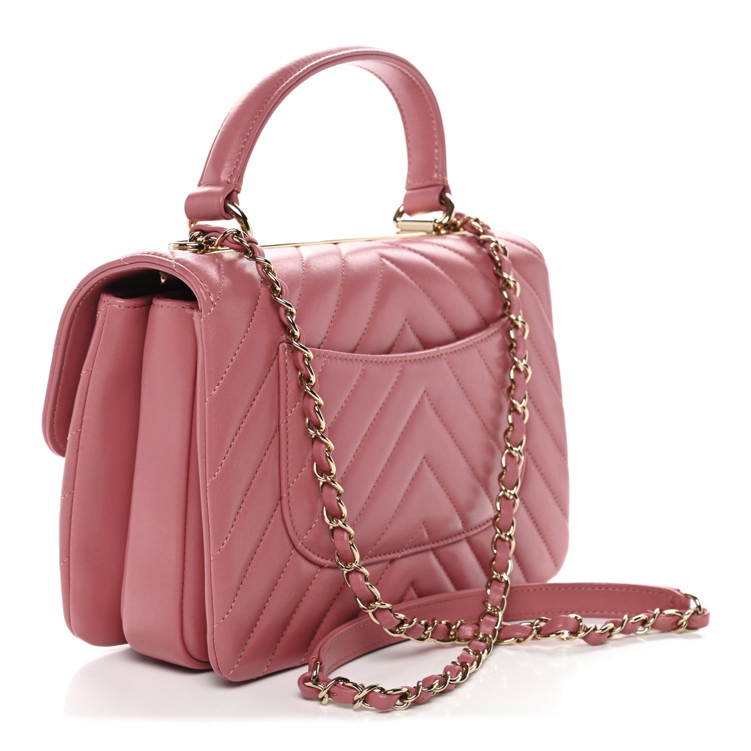 Lambskin Chevron Quilted Small Trendy CC Dual Handle Flap Bag Rosewood