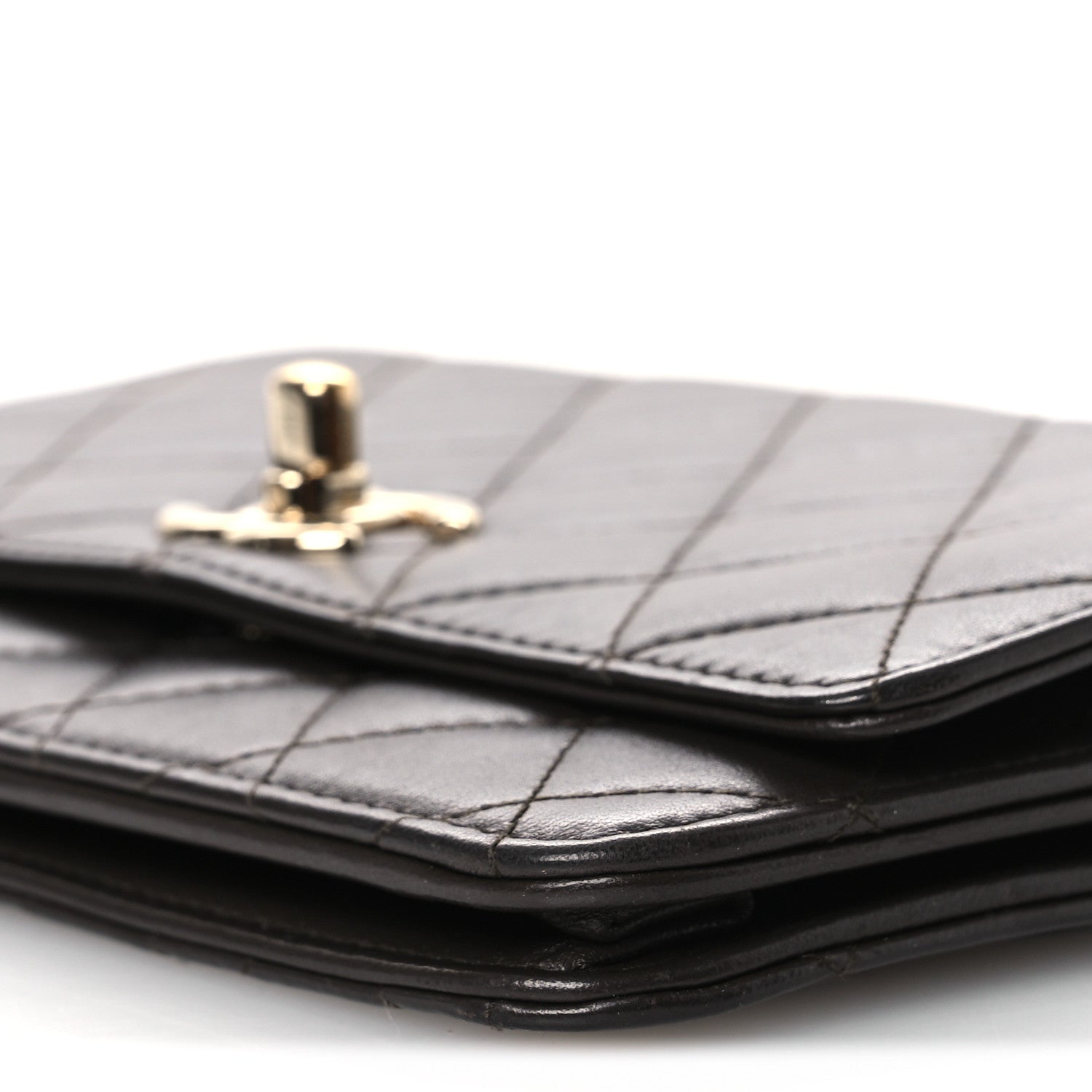 Lambskin Quilted Trendy CC Wallet On Chain WOC Dark Brown
