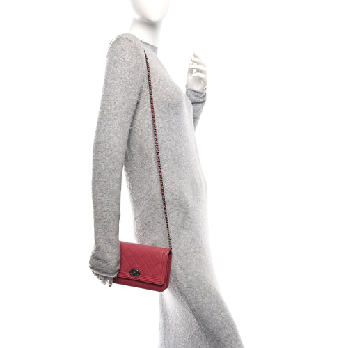 Calfskin Quilted Boy Wallet On Chain WOC Pink
