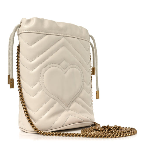 Calfskin Matelasse Mini GG Marmont 2.0 Bucket Bag White