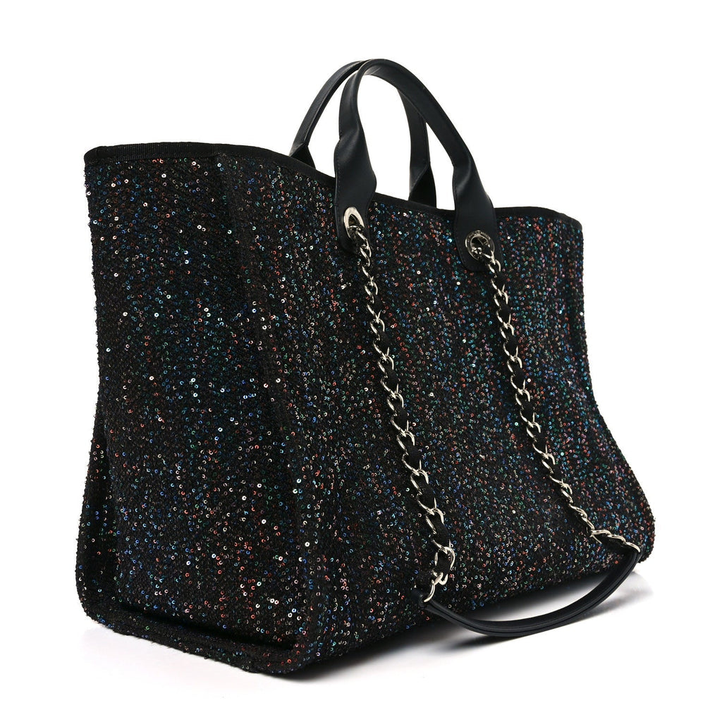 Calfskin Sequin Medium Deauville Tote Black