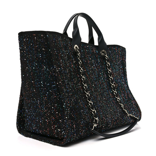 Calfskin Sequin Medium Deauville Tote Black