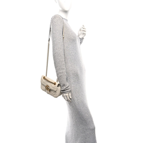 Calfskin Matelasse Mini GG Marmont Shoulder Bag White