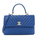 Lambskin Chevron Quilted Medium Trendy CC Dual Handle Flap Bag Blue