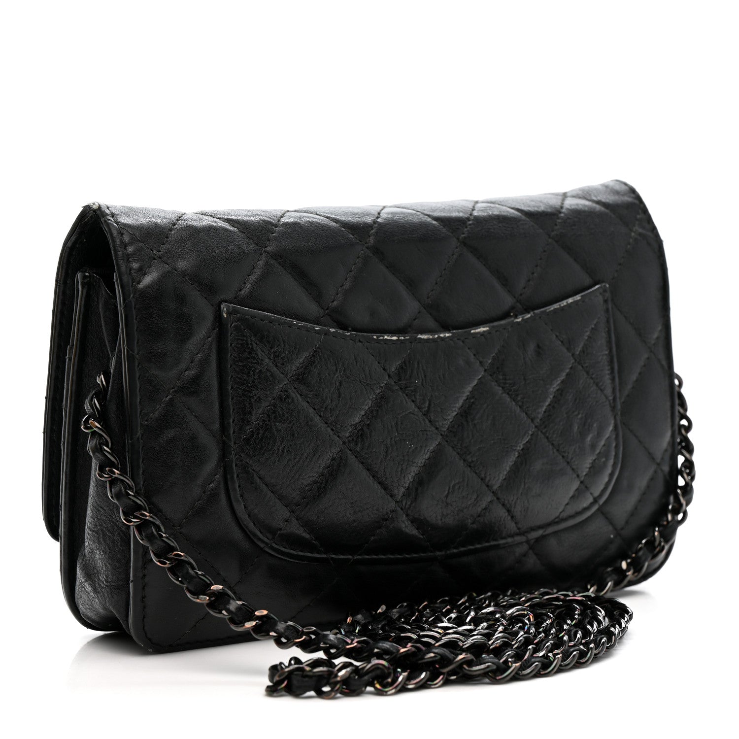 Crumpled Calfskin Quilted Wallet On Chain WOC So Black