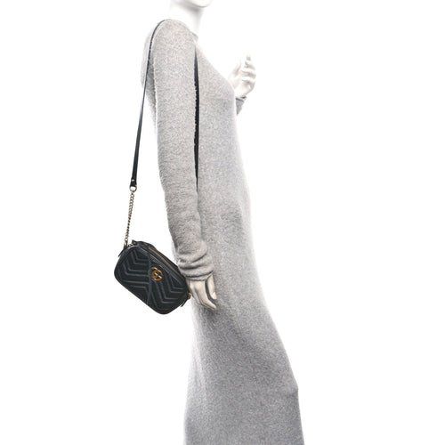 Calfskin Matelasse Mini GG Marmont Chain Shoulder Bag Black