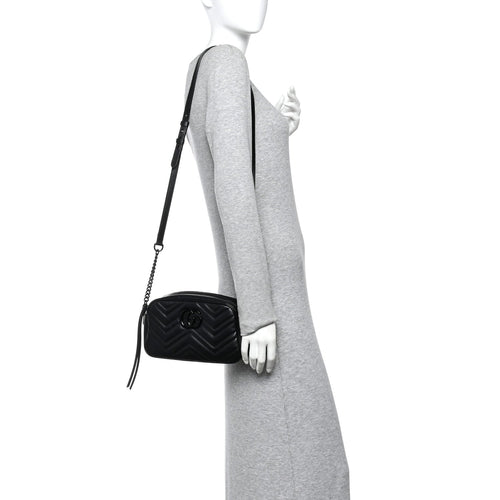 Calfskin Matelasse Monochrome Small GG Marmont Chain Shoulder Bag Black