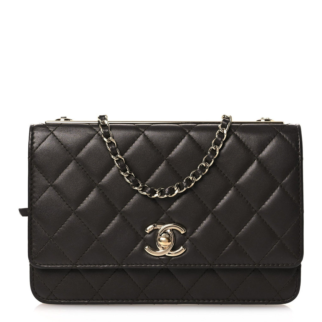 Lambskin Quilted Trendy CC Wallet On Chain WOC Dark Brown