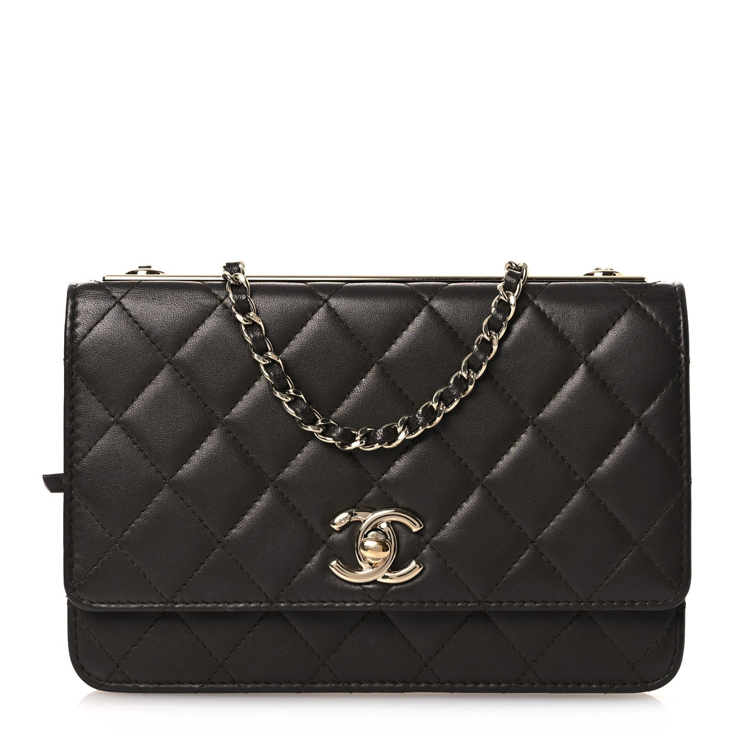 Lambskin Quilted Trendy CC Wallet On Chain WOC Dark Brown