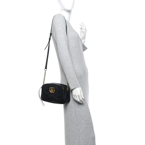 Calfskin Matelasse Small GG Marmont Chain Shoulder Bag Black