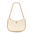 Shiny Crumpled Lambskin Quilted Trendy Chain Around Hobo White