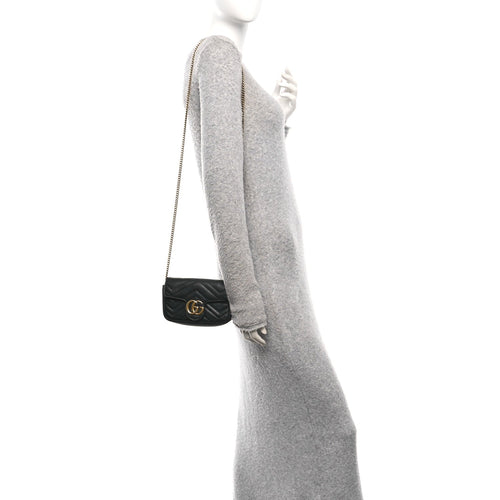 Calfskin Matelasse Super Mini GG Marmont Shoulder Bag Black