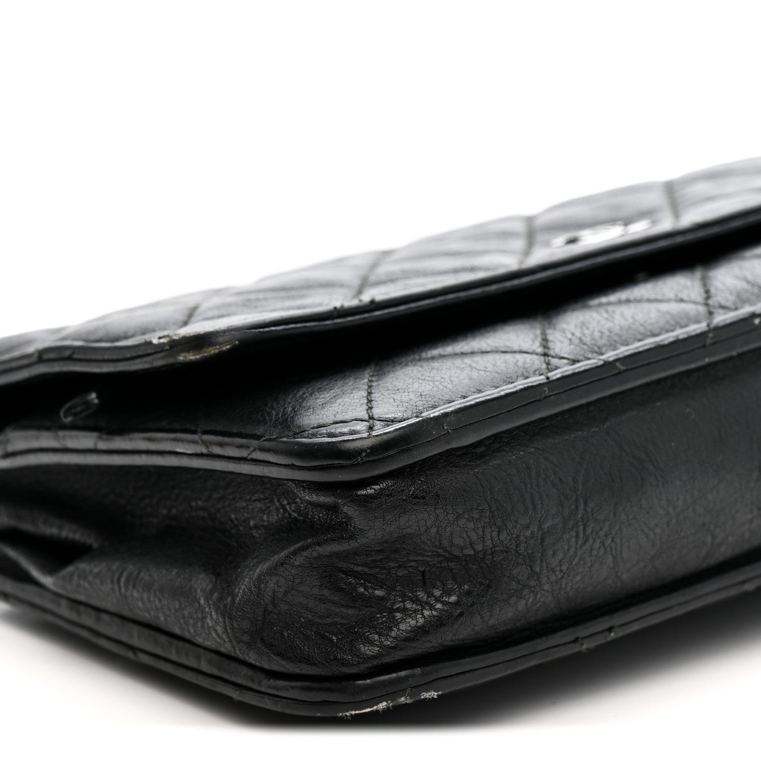 Crumpled Calfskin Quilted Wallet On Chain WOC So Black