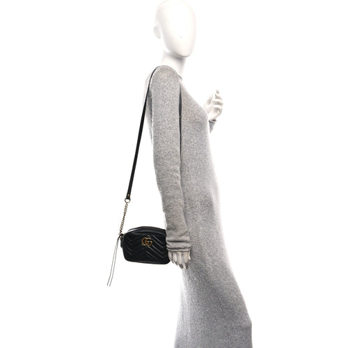 Calfskin Matelasse Mini GG Marmont Chain Shoulder Bag Black