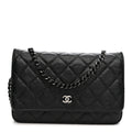 Crumpled Calfskin Quilted Wallet On Chain WOC So Black