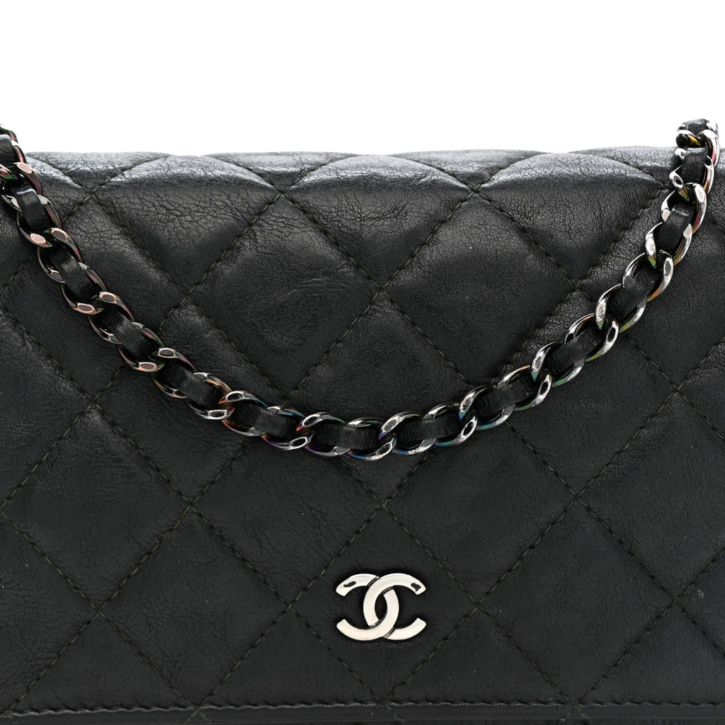 Crumpled Calfskin Quilted Wallet On Chain WOC So Black