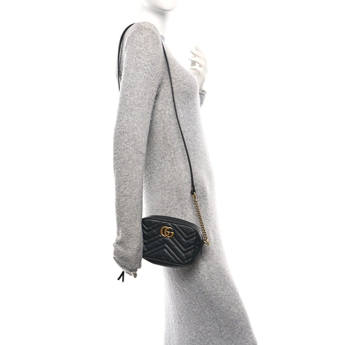 Calfskin Matelasse Mini GG Marmont Chain Shoulder Bag Black