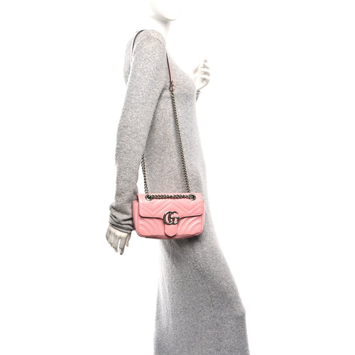 Calfskin Matelasse Mini GG Marmont Shoulder Bag  Wild Rose