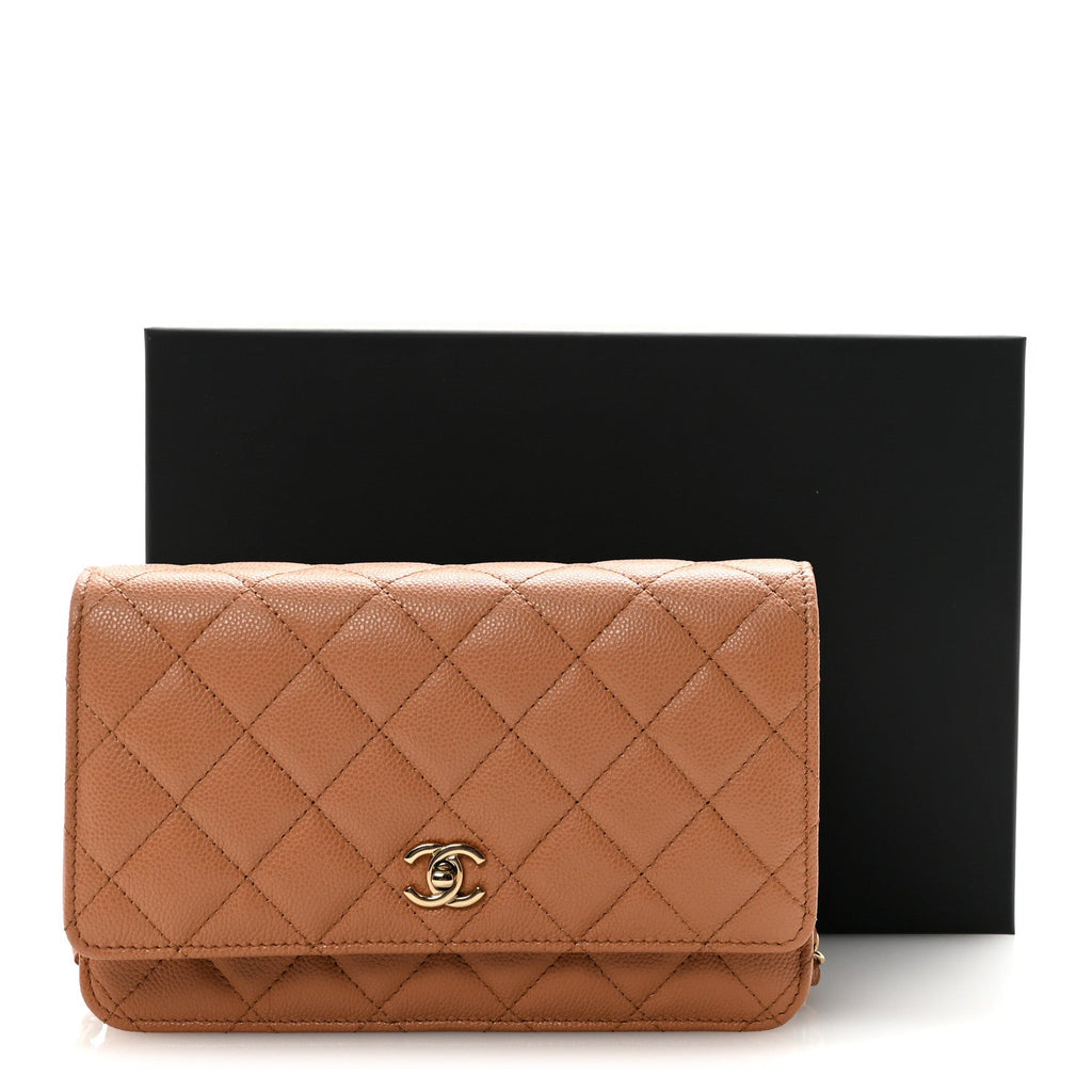 Caviar Quilted CC Turnlock Wallet On Chain WOC Brown