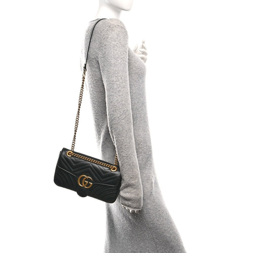 Calfskin Matelasse Small GG Marmont Shoulder Bag Black