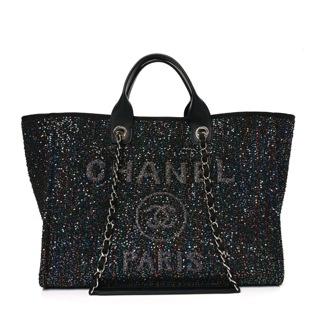 Calfskin Sequin Medium Deauville Tote Black