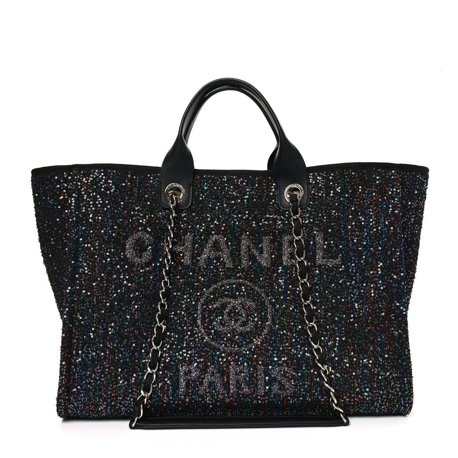 Calfskin Sequin Medium Deauville Tote Black
