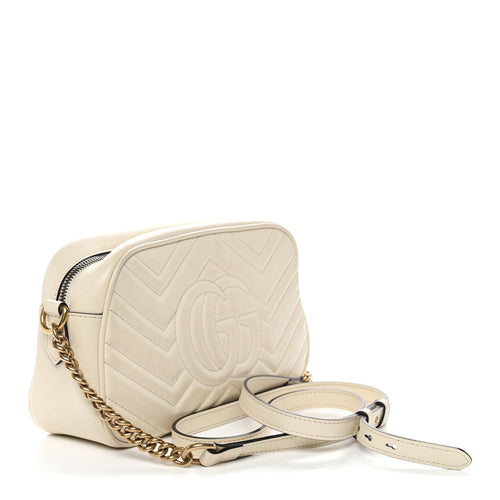 Calfskin Matelasse Small GG Marmont Chain Shoulder Bag White