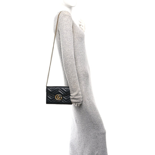 Calfskin Matelasse GG Marmont Chain Wallet Black