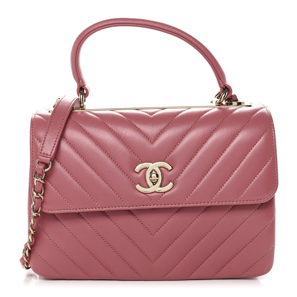 Lambskin Chevron Quilted Small Trendy CC Dual Handle Flap Bag Rosewood