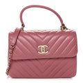 Lambskin Chevron Quilted Small Trendy CC Dual Handle Flap Bag Rosewood