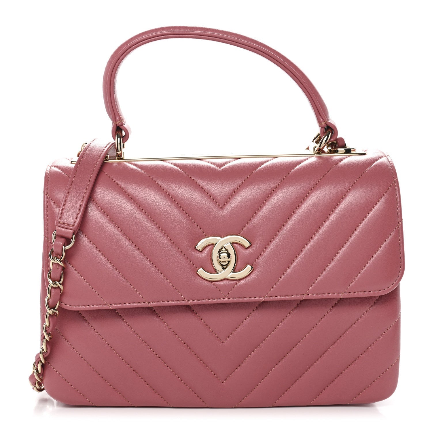 Lambskin Chevron Quilted Small Trendy CC Dual Handle Flap Bag Rosewood