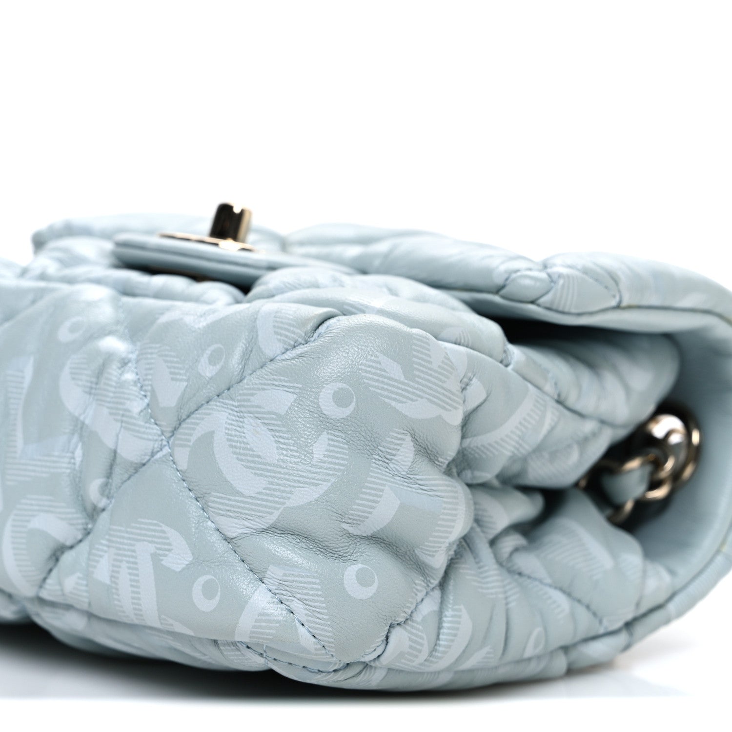 Lambskin Quilted Printed CC Mini Square Flap Light Blue