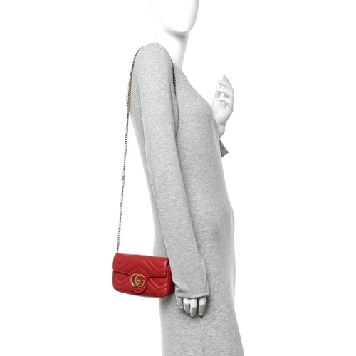 Calfskin Matelasse Super Mini GG Marmont Shoulder Bag Hibiscus Red