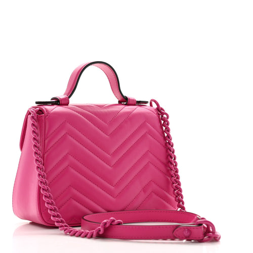 Calfskin Matelasse Monochrome Mini GG Marmont Top Handle Shoulder Bag Classic Fuxia
