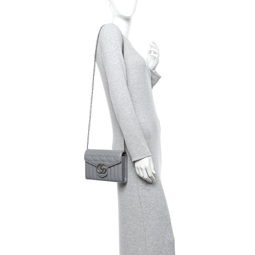 Calfskin Matelasse Aria GG Marmont Chain Wallet Deep Grey